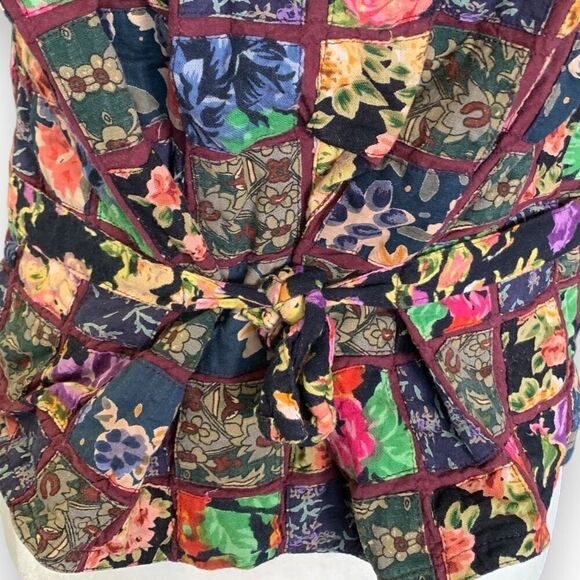 Vintage 90s Vest Multicolor Dark Floral Patchwork Checkered Tie Waistcoat Medium - Picture 6 of 10
